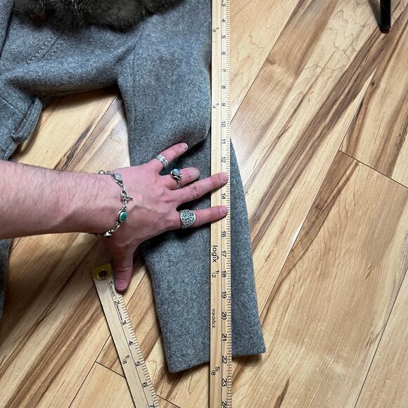 VINTAGE 70s Wool Peacoat Size S Fox Fur Collar Belted Hollywood Double Breasted - Picture 5 of 9